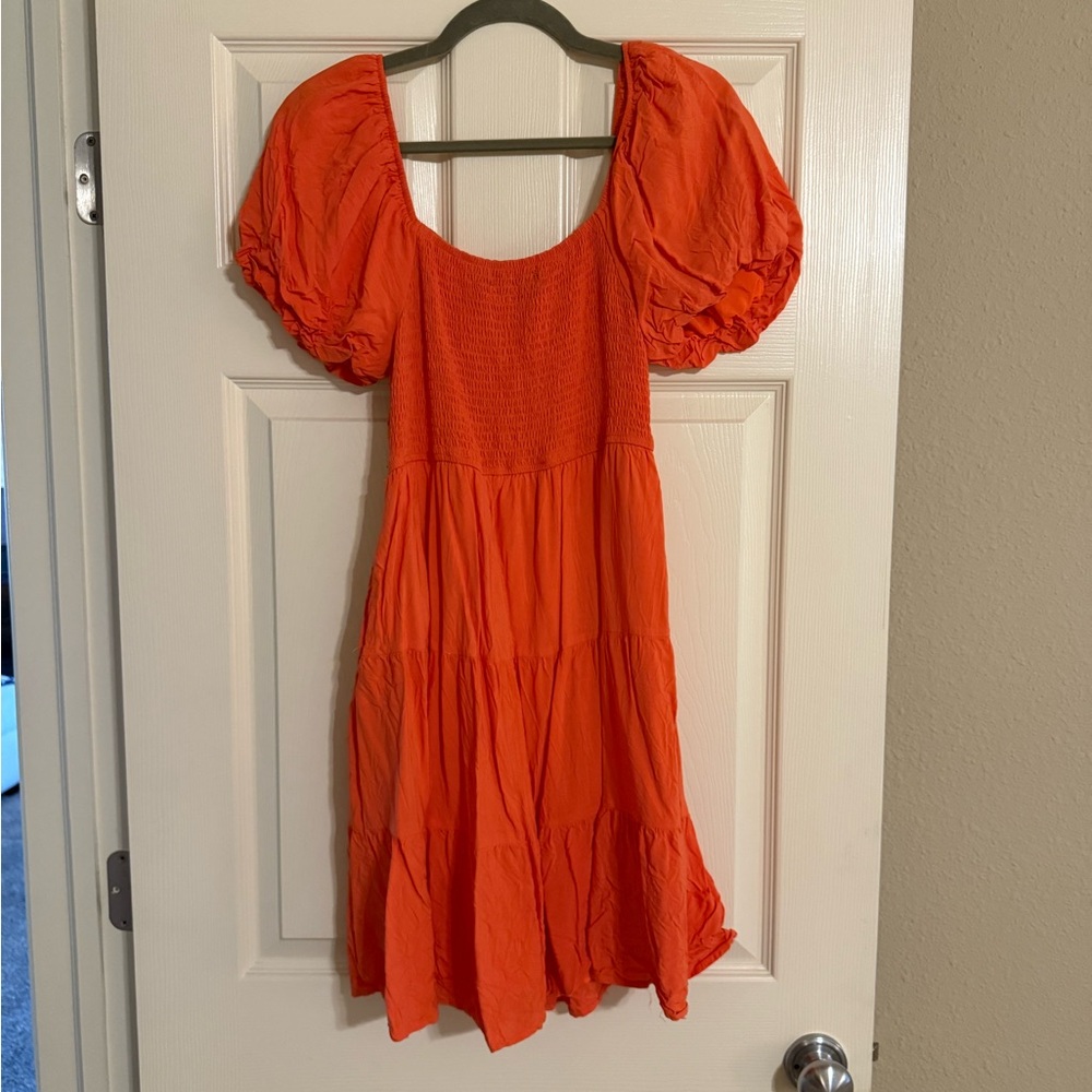 Orange Puff Sleeve Dress